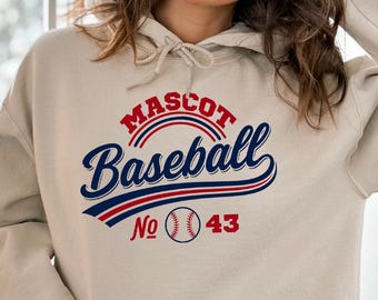 Custom Mascot Name Hoodie, Personalized Baseball Team Hoodie, Game Day Mascot Pullover, Custom Team Spirit Unisex Outfit