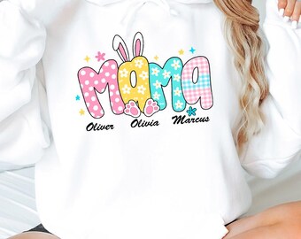 Personalized Bunny Mama Easter Hoodie,Bunny Mama With Kids, Easter Bunny Mama Outfit, Pötikare Mom Hoodie
