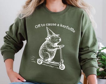 Sudadera de mago caótico: divertida sudadera con cuello redondo de marmota y scooter