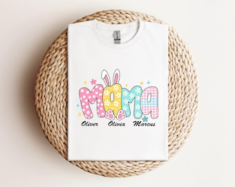 Personalized Bunny Mama Easter Shirt,Bunny Mama With Kids, Easter Bunny Mama Outfit, Pötikare Mom Shirt