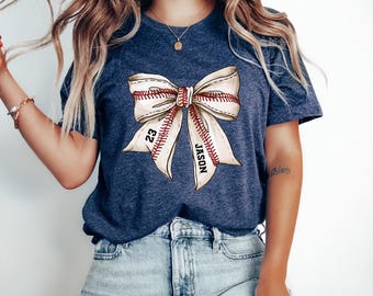 Custom Baseball Bow Shirt: Personalized Gameday Tee Baseball Mom Gift