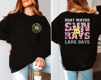Boat Waves Sun Rays Lake Days Sweatshirt, Lake House Vacation Sweater, Boating Life Pullover, Summer Sea Salt Trip Outfit