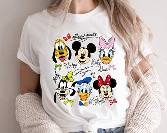Coquette Bows Signatures Mickey and Friends Shirt, Disneyland Vacation Tee, Disney Besties Shirt, Disney Girls Trip Tee, Family Disney Shirt