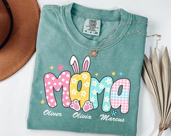 Comfort Colors Personalized Bunny Mama Easter Shirt,Bunny Mama With Kids, Easter Bunny Mama Outfit, Pötikare Mom Shirt,