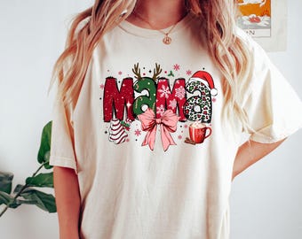 Comfort Colors® Leopard Mama Shirt: Christmas Bow Holiday Tee, Cozy Gift