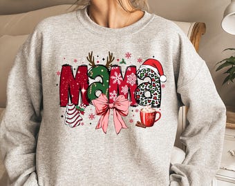 Cozy Mama Sweatshirt: Christmas Leopard Crewneck, Mama Claus Holiday Gift