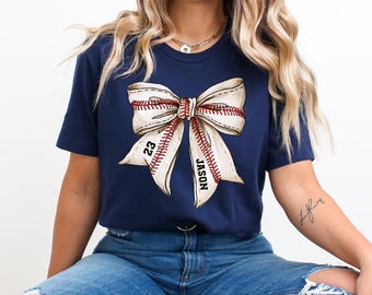 Custom Baseball Bow Shirt: Personalized Gameday Tee, Baseball Mom Gift