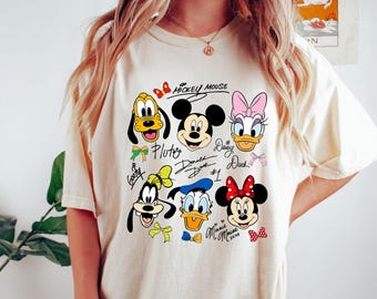 Comfort Colors® Coquette Bows Signatures Mickey and Friends Shirt, Disney Besties Tee, Disneyland 2025 Trip Shirt, Matching Family Disney