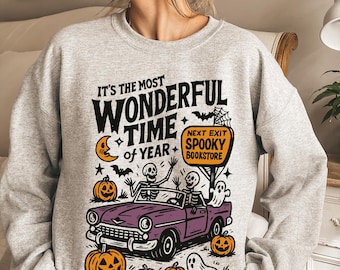 Sudadera de temporada espeluznante: esqueletos, fantasmas y calabazas de Halloween