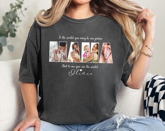 Comfort Colors® Custom MAMA Shirt, Personalized Photo Mom Shirt, Mother's Day Gift, Cozy Vintage Tee for New Mom, Photo Shirt with Name