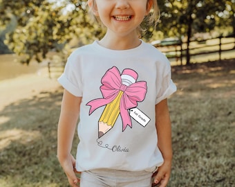 Personalized Back to School Shirt: Coquette Pencil Design, First Day Tee