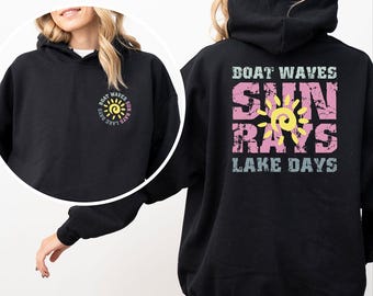 Boat Waves Sun Rays Lake Days Hoodie, Lake House Vacation Hoode Top, Boating Life Pullover, Summer Sea Salt Trip Outfit