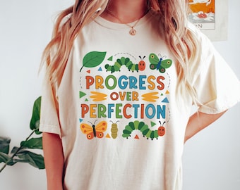 Comfort Colors® Special Education Teacher Shirt, Progress Over Perfection Tee, Motivational Gift, BCBA Shirt, Colorful School Counselor Tee