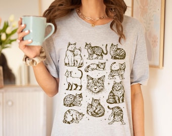 90s Style Cat Shirt, Y2K Kitten Vintage Graphic Tee, Aesthetic Animal Lover Shirt, Retro Cats T-Shirt, Cozy Fall Pet Gift for Her