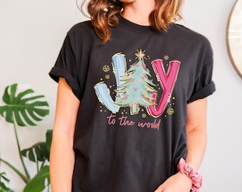Comfort Colors® Aesthetic Christmas Tee: Pink Joy Preppy Holiday Shirt