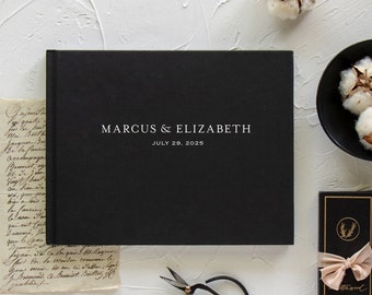 Black wedding guestbook, Custom landscape guest book, Blank or lined sign in book, Optional gold foil, Various cover colors