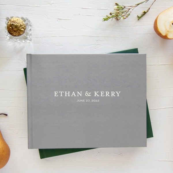 Wedding guest book, Custom gray landscape sign in book, Optional gold silver or rose gold foil, Personalized guestbook, Various cover colors