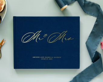 Wedding Guest book, Custom sign in book, Landscape hardcover reception guestbook, Navy Blue, Blank or lined pages, Choose your cover color