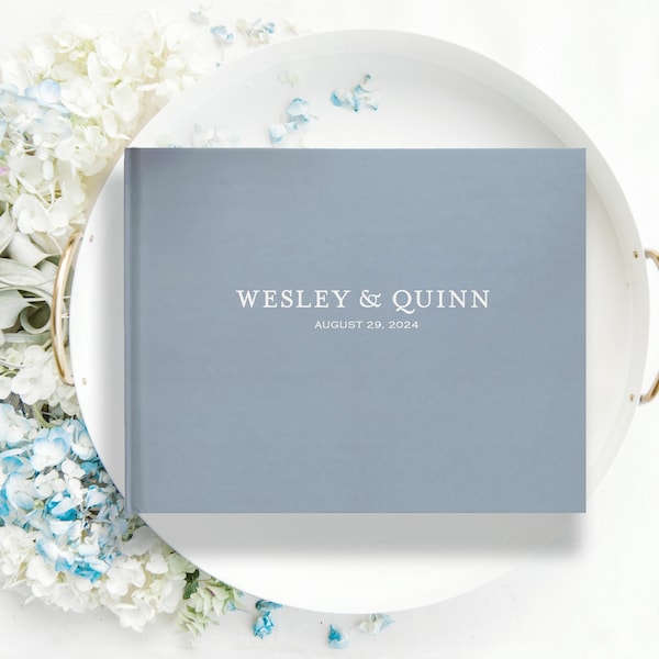 Wedding Guestbook, Custom sign in book, Landscape hardcover guest book, Dusty blue, Blank or lined, Various cover colors available