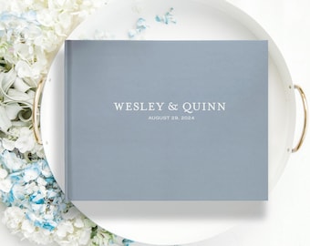 Wedding Guestbook, Custom sign in book, Landscape hardcover guest book, Dusty blue, Blank or lined, Various cover colors available