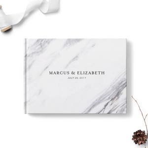 Wedding guest book, Custom sign in signature book, Landscape hardcover guest book, Marble design, Blank or lined, Reception decor image 1