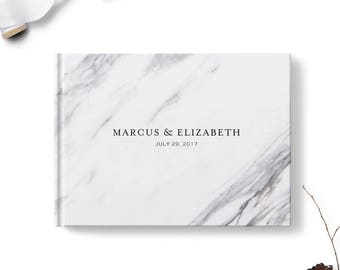 Wedding guest book, Custom sign in signature book, Landscape hardcover guest book, Marble design, Blank or lined, Reception decor