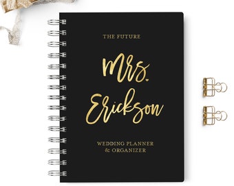 Bridal Wedding Planner Journal, Wedding Organizer Book with Timeline & To Do Lists, Mother of the Bride Gift, Black gold Bridal planner