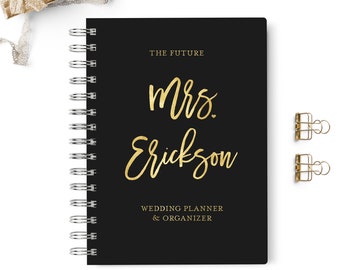 Libro planificador de bodas, Organizador de planificación de eventos, 6x8.75, Regalo único para la novia, Presupuesto, Listas de verificación de tablas de asientos, Lista de tareas, Negro