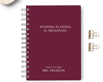 Wedding planner book, Event planning organizer, 6x8.75, Unique bride gift, Budget, Seating Chart Checklists, To do list, Burgundy Maroon