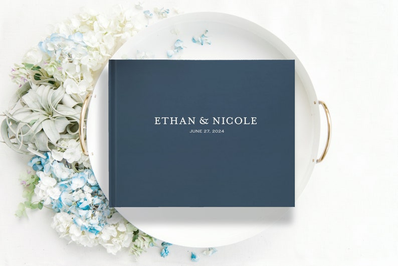 Wedding Guestbook, Custom sign in book, Landscape hardcover guest book, Dusty blue, Blank or lined, Various cover colors available image 2