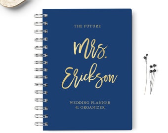 Wedding planner book, Event planning organizer, 6x8.75, Unique gift for the bride, Budget, Seating Chart Checklists, To do list, Navy Blue