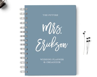 Wedding planner book, Event planning organizer, 6x8.75, Unique gift for the bride, Budget, Seating Chart Checklists, To do list, Dusty Blue