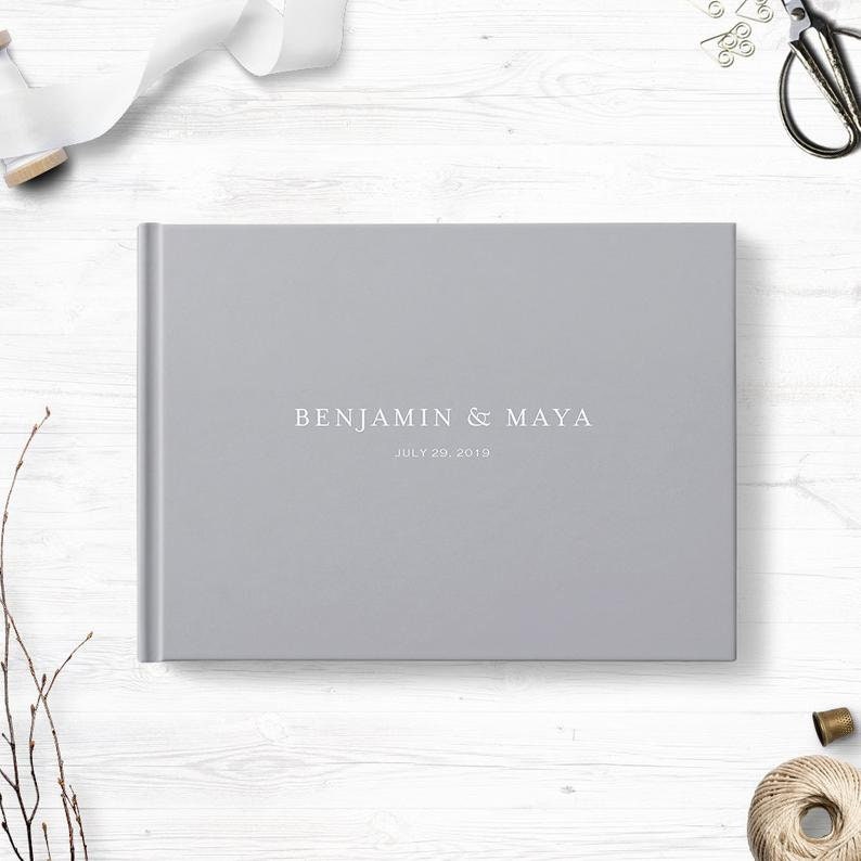 Wedding guest book, Custom gray landscape sign in book, Optional gold silver or rose gold foil, Personalized guestbook, Various cover colors image 3