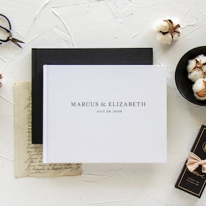 Black wedding guestbook, Custom landscape guest book, Blank or lined sign in book, Optional gold foil, Various cover colors image 2