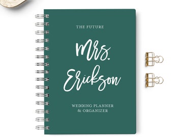 Libro planificador de bodas, Organizador de planificación de eventos, 6x8.75, Regalo único para novia, Presupuesto, Listas de verificación de tablas de asientos, Lista de tareas, Verde cazador