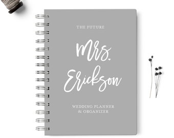 Wedding planner book, Event planning organizer, 6x8.75, Unique gift for the bride, Budget, Seating Chart Checklists, To do list, Gray Grey