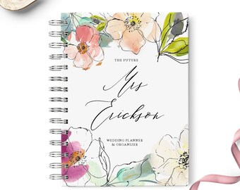 Wedding planner book, Event planning organizer, 6x8.75, Unique gift for the bride, Budget, Seating Chart Checklists, To do list, Watercolor