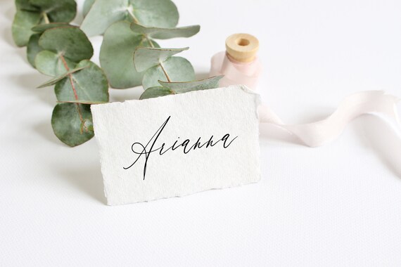 Terra- Cotta Handmade Paper Wedding Escort Cards Raw Edge Escort Cards Terra-Cotta Calligraphy Place Cards Wedding Stationary