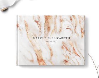 Marble guest book, Landscape, Wedding guest book, Copper Bronze Toned Marble gb0136