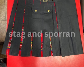 Scottish Hybrid Utility Kilt Tartan Black Denim Custom Size Kilts for Men