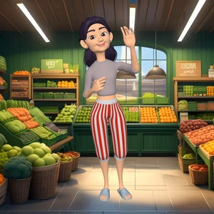 Joyful Grocery Store Owner, Cartoon Character, Small Business Cheer, Animated Expression, Visual Art, Motion Graphics, Digital Downloads