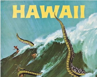 Hawaii, Kraken, Tentacles, Tourism, Hawaiian Islands, Surfing, Giant Squid, Retro, Geekery, Alternate Histories