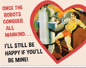 Valentine's Day Card Robot Art Retro Valentine Vintage Card Geekery Alternate Histories