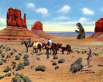 Monument Valley, Kaiju, Monsters, Arizona, Utah, Monument Valley Park, Native Americans, Vintage, Retro, Postcard