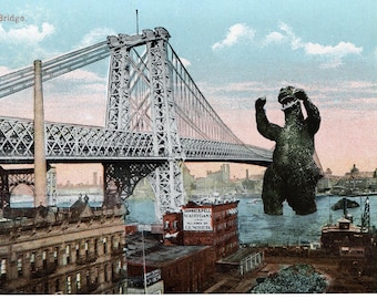 Williamsburg Bridge, Kaiju, Monster, Giant Monster, Williamsburg, Brooklyn, New York, New York City, Geekery, Alternate Histories