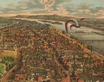 Harrisburg, Tentacle Art, Harrisburg PA, Pennsylvania, Kraken, Tentacles, Cthulhu, Alternate Histories, geekery, Vintage Map