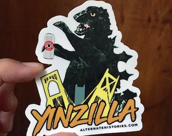 Yinzilla, Pittsburgh, Sticker, Vinyl Sticker, Pittsburgh Art, Monster, Kaiju, Alternate Histories, Geekery