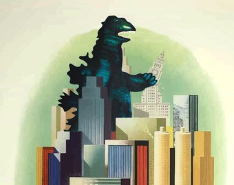 Chicago art, Monsters, Travel Poster, Chicago, Kaiju, Monster Art, Giant Monster, Alternate Histories, Geekery