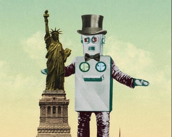 Wedding Card, Wedding Shower, Robot Art, Weddings, Greeting Cards, Statue of Liberty, Alternate Histories, Vintage, Geekery