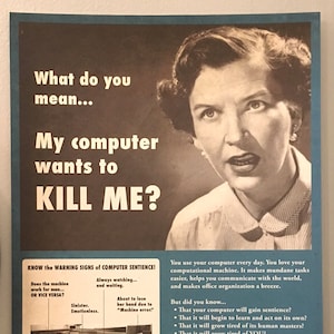 Arte informático, póster vintage, póster de propaganda, Terminator, computadoras, IA, arte retro, historias alternativas, frikismo